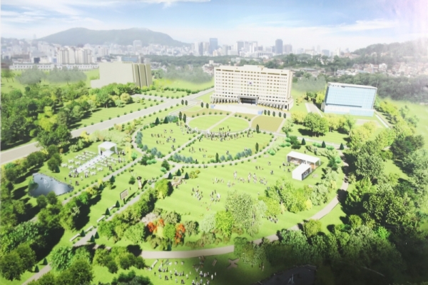 The new presidential office as envisioned by President-elect Yoon Suk Yeol on March 20 will have a park for the people in front, with a low fence to separate the office and the park.
